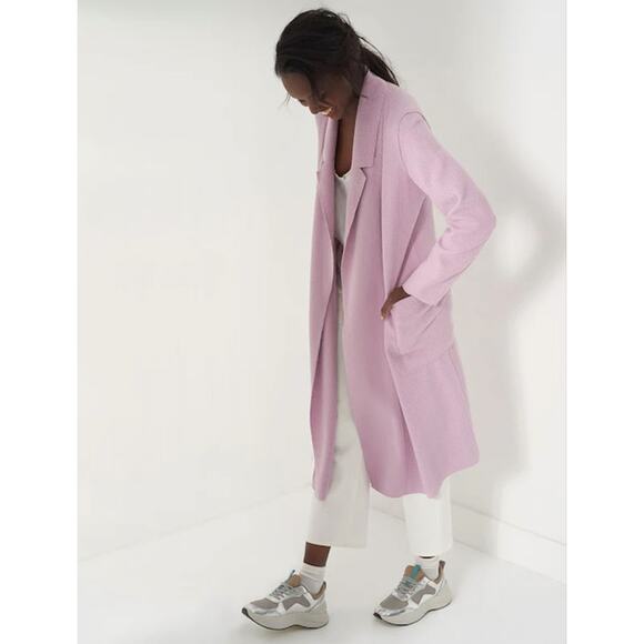SØSKEN Heidi Long Sleeve Brushed Knit Collared Duster Cardigan Jacket Lavender-2